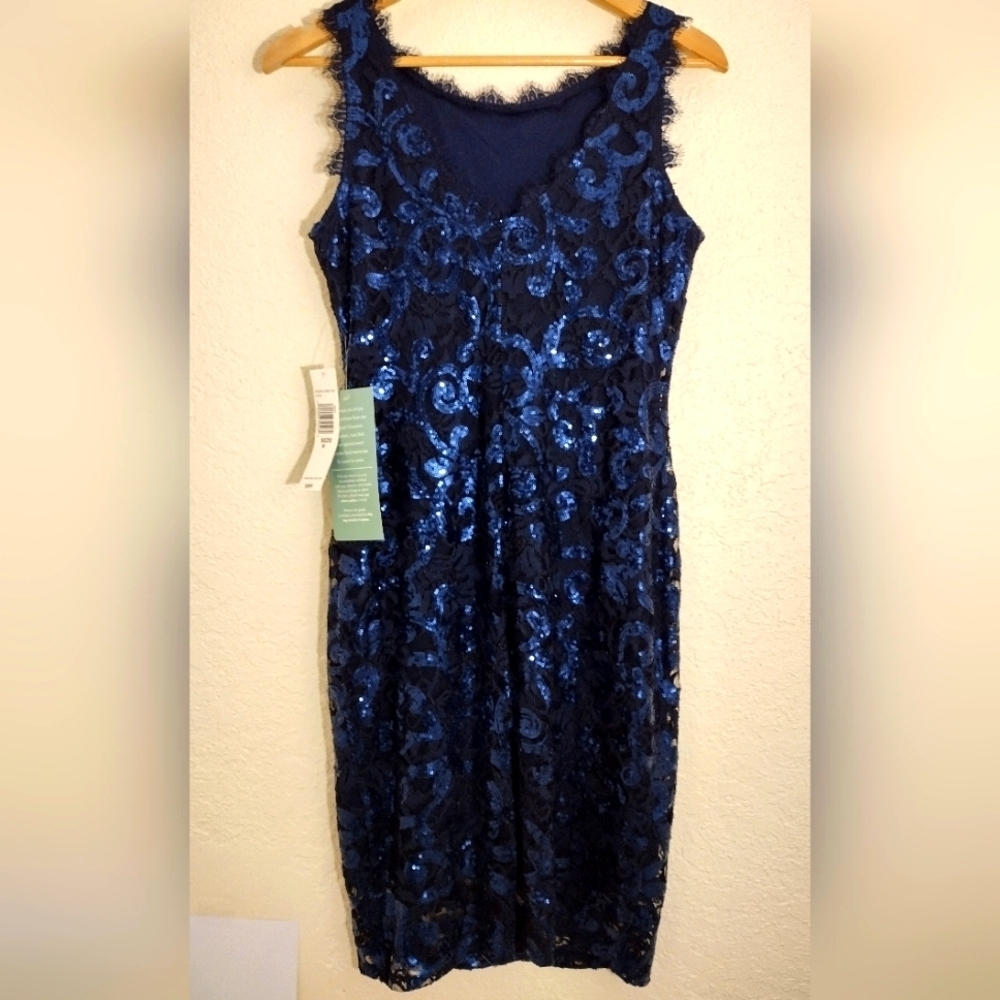 Blu Sage Blue Sequined Sleeveless Midi Dress NWT - Picture 6 of 7
